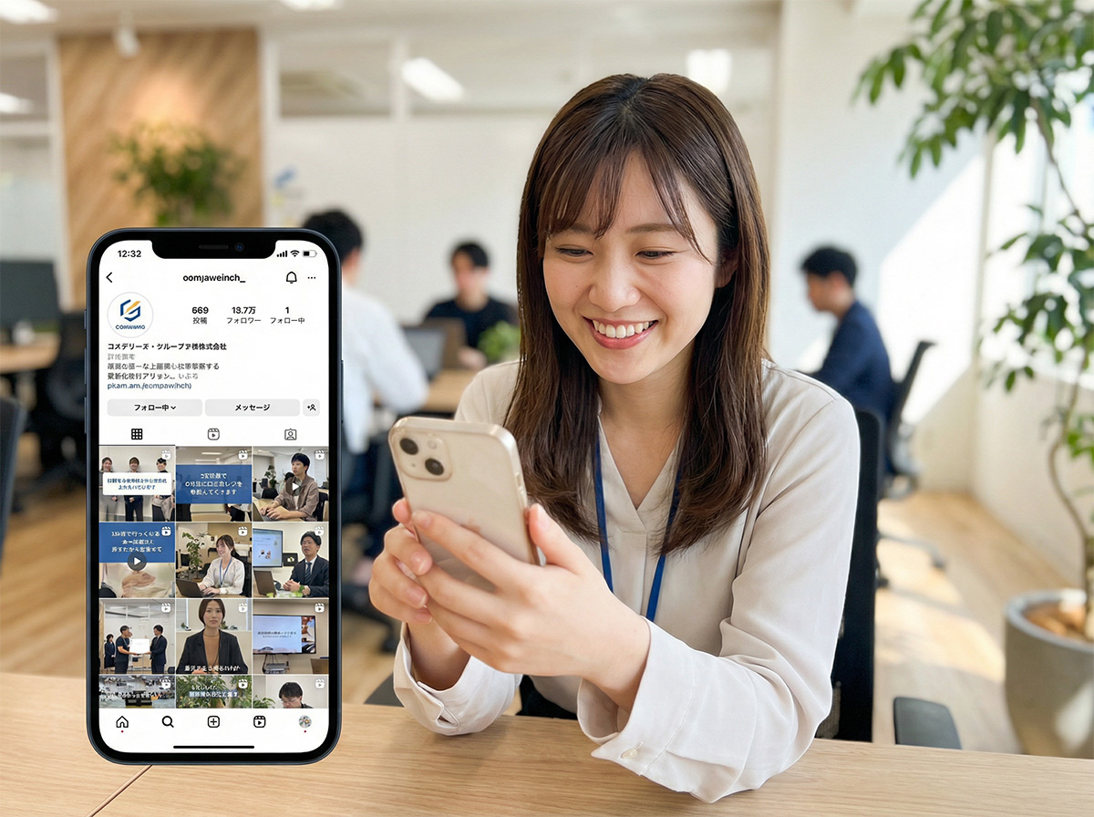 SNS運用の成果を確認して安心しているビジネスマン